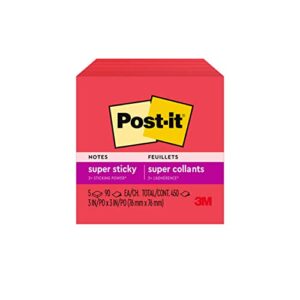 Post-it Super Sticky Notes, 2x Sticking Power, 3 x 3-ines, Red, 5-Pads/Pack (654-5SSRR), Saffron