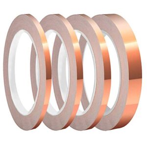 sumaju 4 pack copper foil tape with conductive adhesive 4 sizes (0.2/0.24/0.3/0.4inch) x22yards for guitar and emi shielding, crafts, electrical repairs, grounding