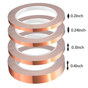 SUMAJU 4 Pack Copper Foil Tape with Conductive Adhesive 4 Sizes (0.2/0.24/0.3/0.4Inch) x22Yards for Guitar and EMI Shielding, Crafts, Electrical Repairs, Grounding