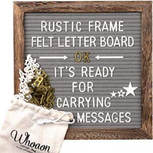 rustic wood frame gray felt letter board 10×10 inch with letters, stand, scissors set | baby announcement sign | first day of school board | message board for classroom | rustic letter board sign with changeable letters