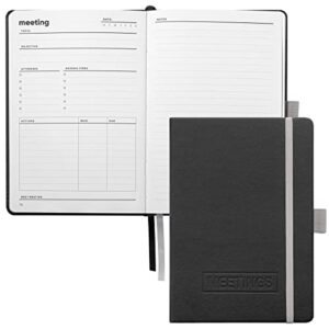 hustle co. meeting notebook for work with action items clever hardcover journal for more productive meetings – index, 160 pages, 100gsm paper, lays flat, pen holder – business, work, professional