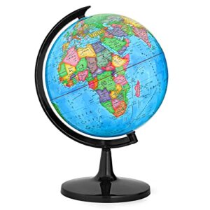 world globe with stand, 13″ desk classroom decorative globe for students & geography teachers, 360° horizontal rotation, full length 19.7 inch world globe map with clear text markings, blue