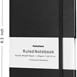 Huhuhero 10 Pack Notebooks Journal, Ruled Notebook, Premium Thick Paper Lined Journal, Black Hardcover Notebook for Office Home School Business Writing Note Taking Journaling, 5"×8.25"