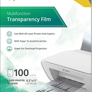 Optiazure Transparency Film, Overhead Projector Film for Laser Jet Printer and Copier, Letter Size 100Pack Sheets