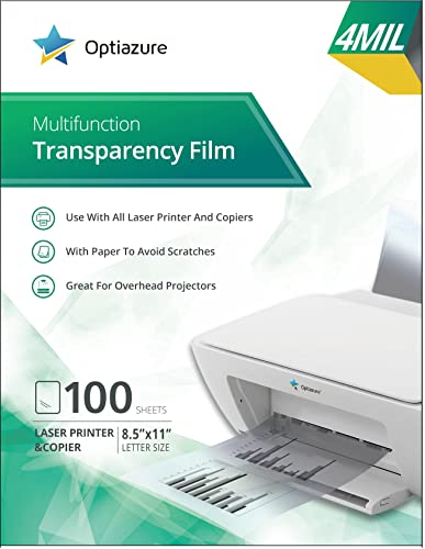 Optiazure Transparency Film, Overhead Projector Film for Laser Jet Printer and Copier, Letter Size 100Pack Sheets