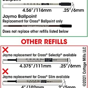 Jaymo Replacement for Cross 8513 - Measures 4.563 in / 116 mm Long - Ballpoint Pen Refill - 6 Black