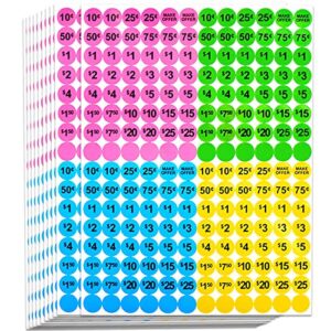 dreecy 1920 pcs yard sale price stickers garage sale pre-priced pricing labels 3/4″ diameter flea market pre-printed pricing stickers for retail,bright neon colors (pink green blue yellow)