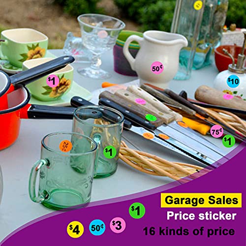 Dreecy 1920 PCS Yard Sale Price Stickers Garage Sale Pre-Priced Pricing Labels 3/4" Diameter Flea Market Pre-Printed Pricing Stickers for Retail,Bright Neon Colors (Pink Green Blue Yellow)