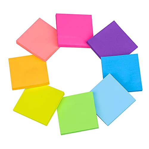 (24 Pack)3x3 Sticky Notes Bright Stickies Colorful Super Sticking Power Memo Pads, 8 Colors, Strong Adhesive