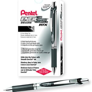 Pentel® EnerGel™ Retractable Liquid Gel Pens, Medium Point, 0.7 mm, Silver Barrel, Black Ink, Pack Of 12