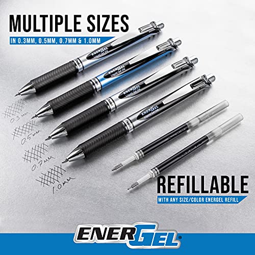 Pentel® EnerGel™ Retractable Liquid Gel Pens, Medium Point, 0.7 mm, Silver Barrel, Black Ink, Pack Of 12