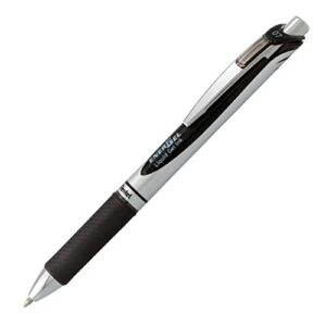 Pentel® EnerGel™ Retractable Liquid Gel Pens, Medium Point, 0.7 mm, Silver Barrel, Black Ink, Pack Of 12