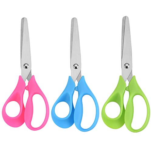 Left Handed Scissors Kids,5" Left Handed Kids Craft Scissors Ages 3+ Stainless Steel Soft Comfort-Grip Handles Blunt Lefty Safety School Scissors For Classroom Home Household 3 Pack