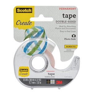 scotch create double-sided permanent tape, 1 dispenser, 1/2 in x 300 in, clear, strong double sided tape for crafts (002-cft)