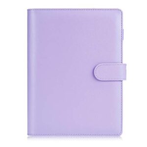 sooez a5 notebook binder, 6 ring planner with stylish design, loose leaf personal organizer binder cover with magnetic buckle closure, pu leather binder for women with macaron colors (lavender)