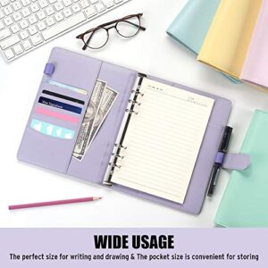 Sooez A5 Notebook Binder, 6 Ring Planner with Stylish Design, Loose Leaf Personal Organizer Binder Cover with Magnetic Buckle Closure, PU Leather Binder for Women with Macaron Colors (Lavender)