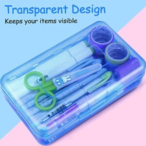 Sooez Pencil Box, Plastic Pencil Case, Hard Pencil Case with Stickers, Crayon Box, Large Plastic Pencil Boxes with Lid, Stackable Supply Boxes, Pencil Case Box for Kids School Boys Classroom, Blue
