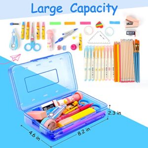 Sooez Pencil Box, Plastic Pencil Case, Hard Pencil Case with Stickers, Crayon Box, Large Plastic Pencil Boxes with Lid, Stackable Supply Boxes, Pencil Case Box for Kids School Boys Classroom, Blue