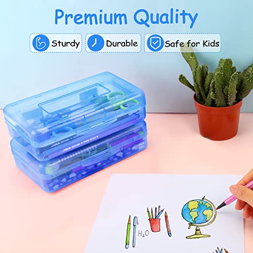 Sooez Pencil Box, Plastic Pencil Case, Hard Pencil Case with Stickers, Crayon Box, Large Plastic Pencil Boxes with Lid, Stackable Supply Boxes, Pencil Case Box for Kids School Boys Classroom, Blue