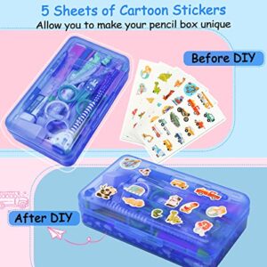 Sooez Pencil Box, Plastic Pencil Case, Hard Pencil Case with Stickers, Crayon Box, Large Plastic Pencil Boxes with Lid, Stackable Supply Boxes, Pencil Case Box for Kids School Boys Classroom, Blue