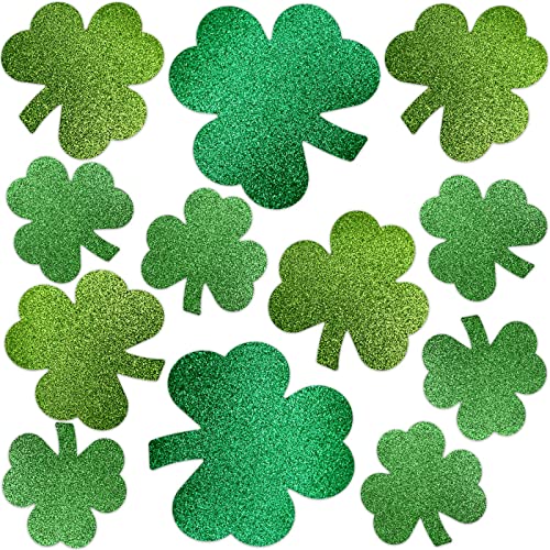 Glitter Shamrock Cutouts St. Patrick's Day Cut-Out Clover Assorted Sizes for Party Decoration 24 Pcs