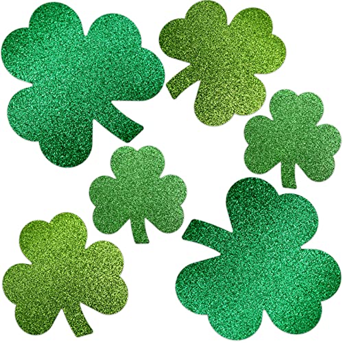 Glitter Shamrock Cutouts St. Patrick's Day Cut-Out Clover Assorted Sizes for Party Decoration 24 Pcs