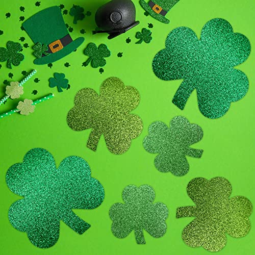 Glitter Shamrock Cutouts St. Patrick's Day Cut-Out Clover Assorted Sizes for Party Decoration 24 Pcs