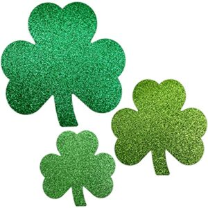 Glitter Shamrock Cutouts St. Patrick's Day Cut-Out Clover Assorted Sizes for Party Decoration 24 Pcs