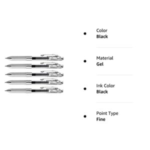 Pentel Energel Infree Gel Ink Ballpoint Pen 0.5mm, Needle Tip, Black Ink, 5 Pen Set(Japan Import)