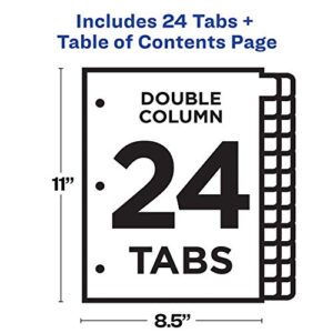 Avery Double Column 24 Tab Dividers for 3 Ring Binders, Customizable Table of Contents, Multicolor Tabs, 1 Set (11321)