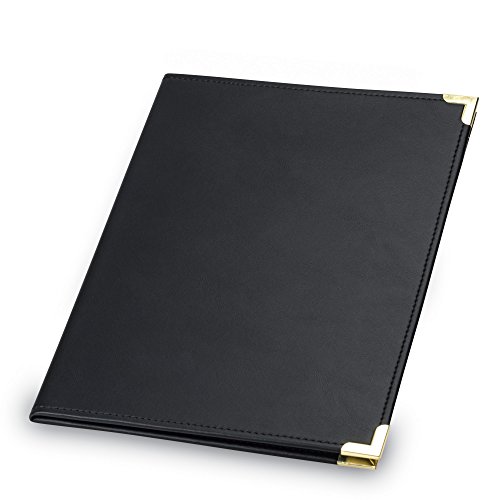 Samsill Classic Business Padfolio, Executive Portfolio, Black Faux Leather, Brass Corners, Resume Document Organizer, Holds 8.5 x 11” Writing Pad, Pen Loop