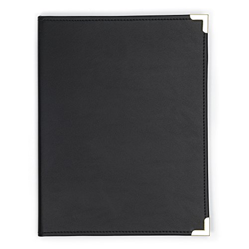 Samsill Classic Business Padfolio, Executive Portfolio, Black Faux Leather, Brass Corners, Resume Document Organizer, Holds 8.5 x 11” Writing Pad, Pen Loop