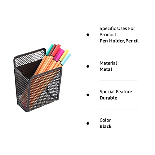 Magnetic Pencil Holder - Extra Strong Magnets Mesh Marker Holder Perfect for Whiteboard, Refrigerator and Locker Accessories (1 Baskets, 1 Pack Black)