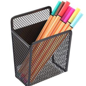 magnetic pencil holder – extra strong magnets mesh marker holder perfect for whiteboard, refrigerator and locker accessories (1 baskets, 1 pack black)