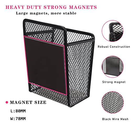 Magnetic Pencil Holder - Extra Strong Magnets Mesh Marker Holder Perfect for Whiteboard, Refrigerator and Locker Accessories (1 Baskets, 1 Pack Black)