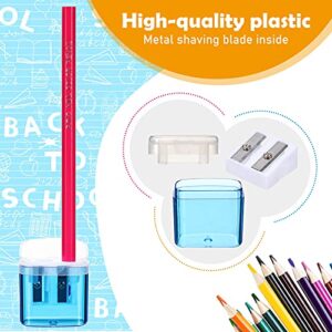 48 Pieces Pencil Sharpeners Manual Double Hole Pencil Sharpener with Lid Hand for School Office Home, Handheld Plastic Crayon Sharpener,Colourful Birthday Favor,Christmas Child Stocking