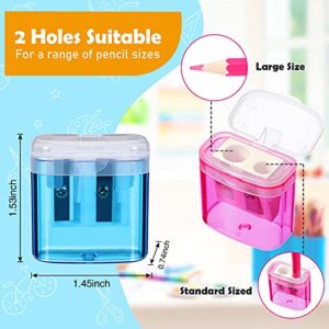 48 Pieces Pencil Sharpeners Manual Double Hole Pencil Sharpener with Lid Hand for School Office Home, Handheld Plastic Crayon Sharpener,Colourful Birthday Favor,Christmas Child Stocking