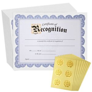 48 sheets blue certificate of recognition award paper with gold foil sticker seals for graduation diploma, achievements (8.5 x 11 in)