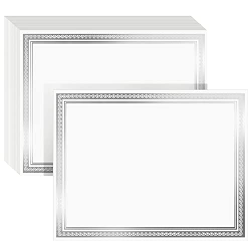 Juvale 50 Sheets Certificate Paper for Printing with Silver Foil Border for Graduation Diploma, Achievement Awards (8.5 x 11 in)