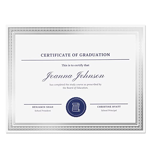 Juvale 50 Sheets Certificate Paper for Printing with Silver Foil Border for Graduation Diploma, Achievement Awards (8.5 x 11 in)