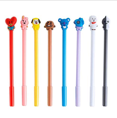 BTS Cartoon Animal Pens Black Ink Writing Pen Set Plastic Creative Gel Pens Office School Children Gift Stationery Supplies Set（8PCS)