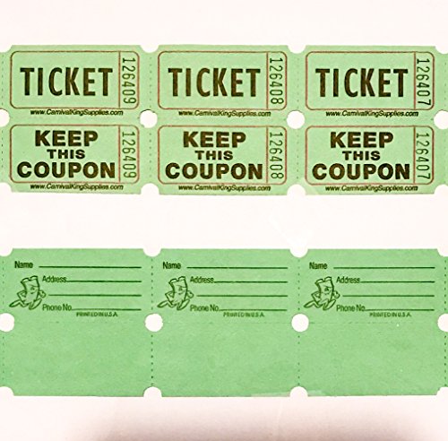 100 Green Colored Raffle Tickets Double Roll 50/50 Carnival Fair Split The Pot One Hundred Consecutively Numbered Fundraiser Festival Event Party Door Prize Drawing Perforated Stubs