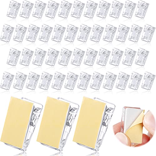 50 Pieces Self-Adhesive Clips Wall Tapestry Clips Plastic Sticky Photo Clips Hanging Spring Clips for Paper Flag Hanger Double-Sided Adhesive Spring Clips for Home Office (Clear)