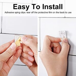 50 Pieces Self-Adhesive Clips Wall Tapestry Clips Plastic Sticky Photo Clips Hanging Spring Clips for Paper Flag Hanger Double-Sided Adhesive Spring Clips for Home Office (Clear)