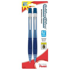 pentel® quicker clicker™ automatic pencils, 0.7 mm, blue barrel, pack of 2 pencils