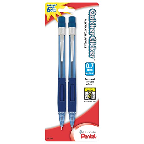 Pentel® Quicker Clicker™ Automatic Pencils, 0.7 mm, Blue Barrel, Pack Of 2 Pencils