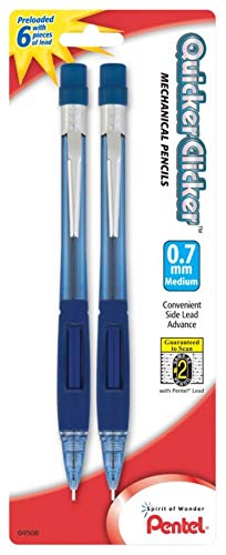 Pentel® Quicker Clicker™ Automatic Pencils, 0.7 mm, Blue Barrel, Pack Of 2 Pencils
