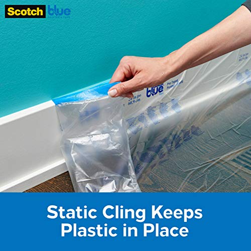 ScotchBlue Pre-Taped Painter's Plastic with Dispenser, Prepares and Protects in One Easy Step, Multi-Surface Painter's Tape and Plastic for Indoor Use, 24 Inches x 30 Yards, 1 Roll