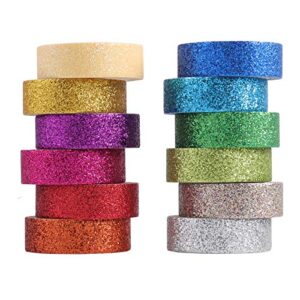 diy glitter washi tape set – 12 rolls colored masking tape, sparkle decorative tape for art, scrapbook tape,decor & crafts (dark)