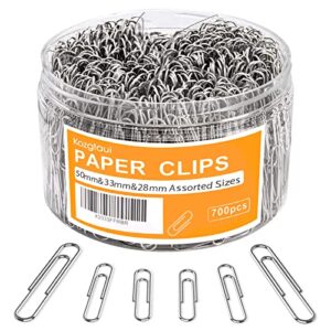 700 paper clips, assorted sizes medium and jumbo size, for office school and home use(28 mm, 33mm, 50 mm) (silver)